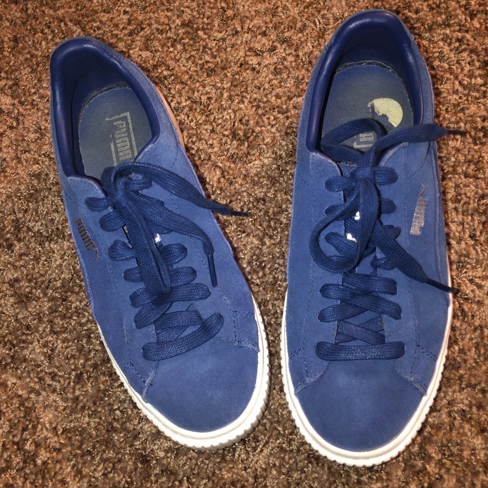Puma Blue Suede Low-Top Sneakers